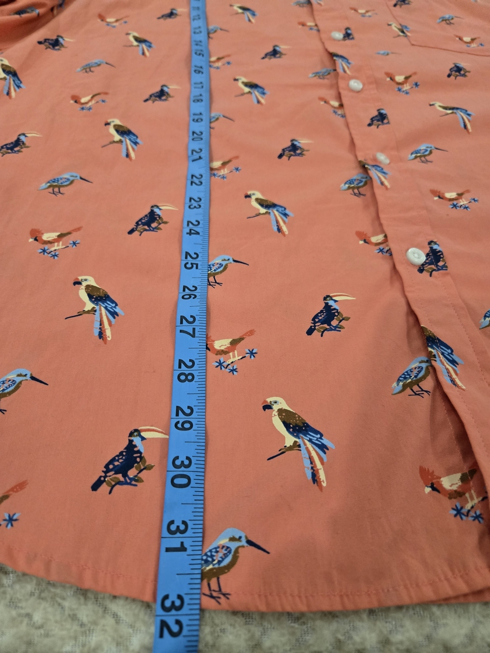 Lee XXL Coral Bird Print Button Up Shirt Cotton Short Sleeve Casual - Picture 10 of 13